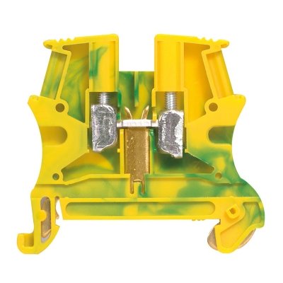 Borne à vis 1 connexion 10 mm² (pas 10 mm) - base métallique, vert/jaune