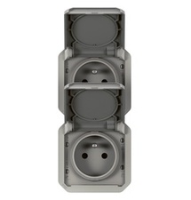 [LEG_069563L] Plexo 2V verticale contactdoos - 16A - 250V met steekklemmen grijs